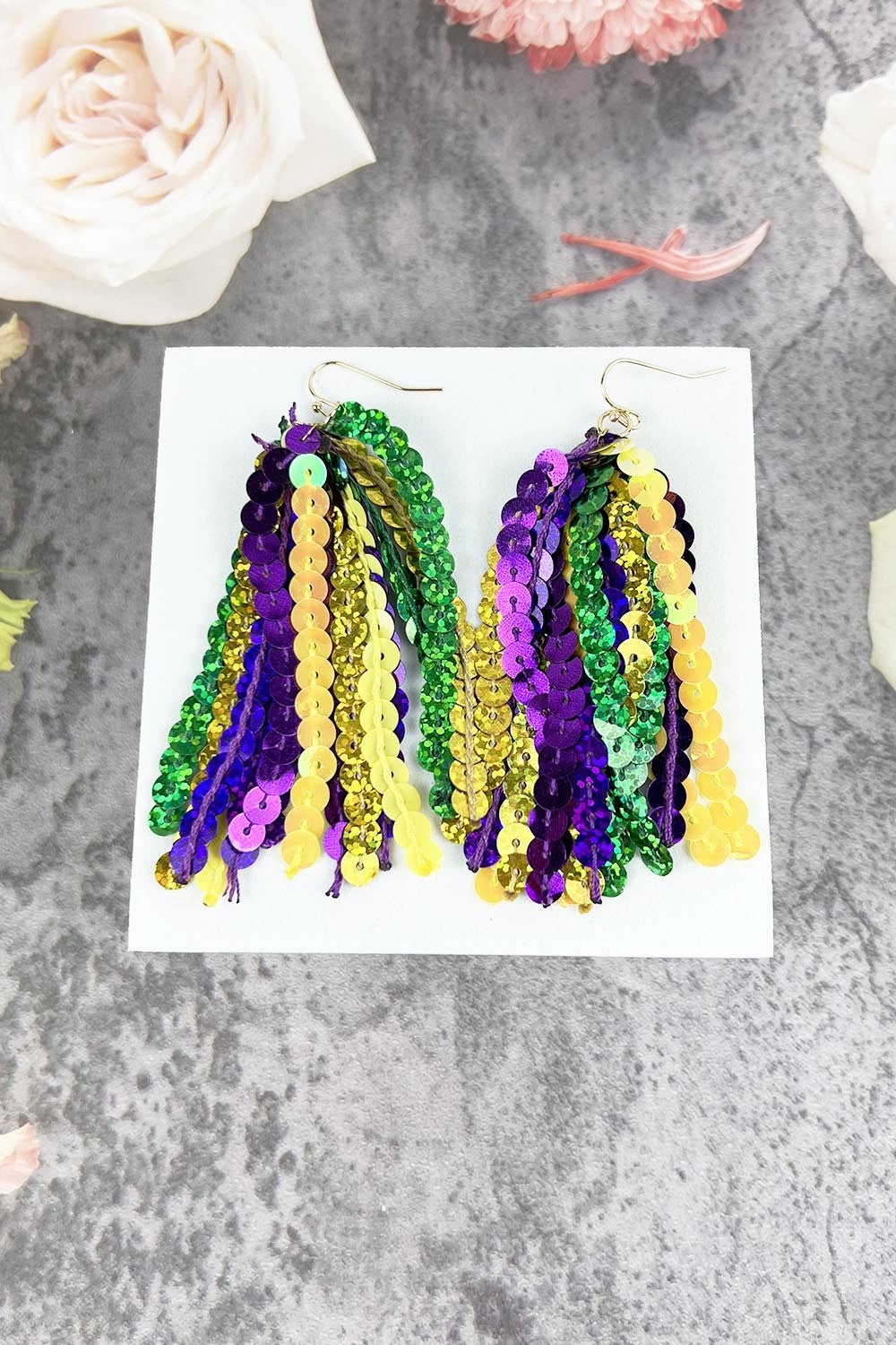 Mardi Gras Sequin Tassel Dangle Earrings