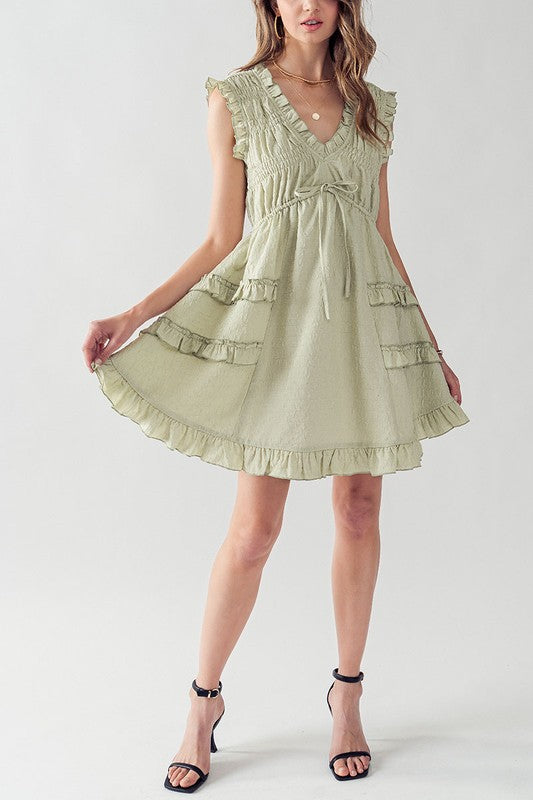 Green Tea Tiered Ruffle Dress