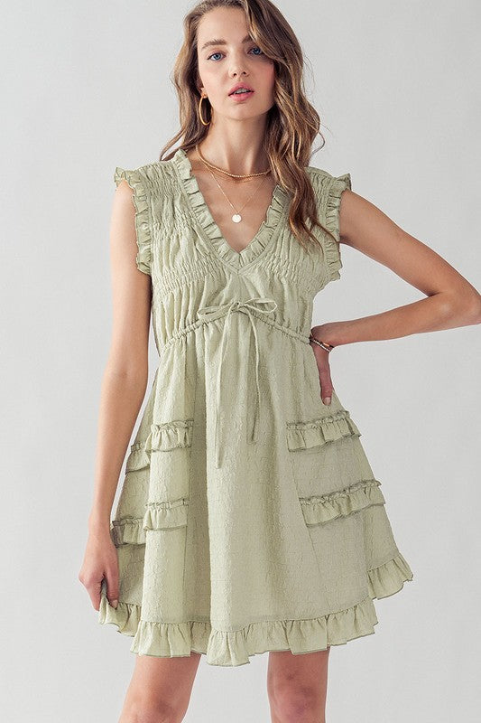Green Tea Tiered Ruffle Dress
