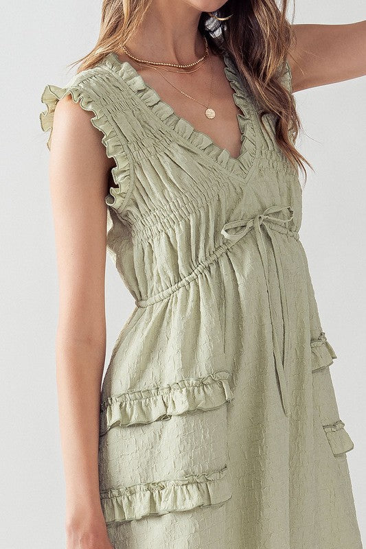 Green Tea Tiered Ruffle Dress