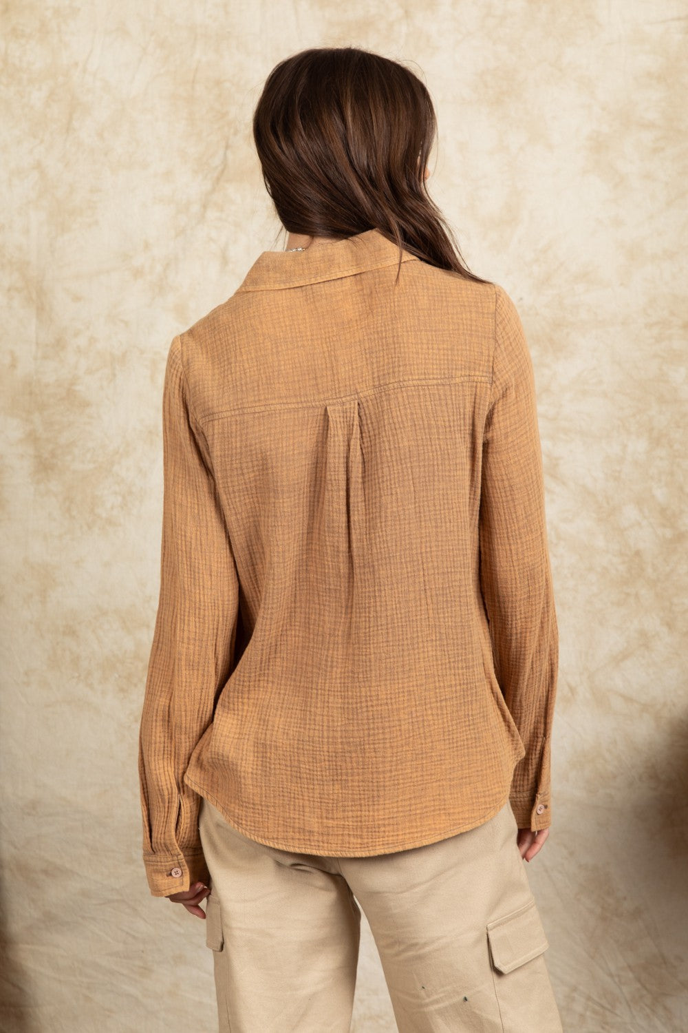 Mineral Wash Button Down Top- Mocha