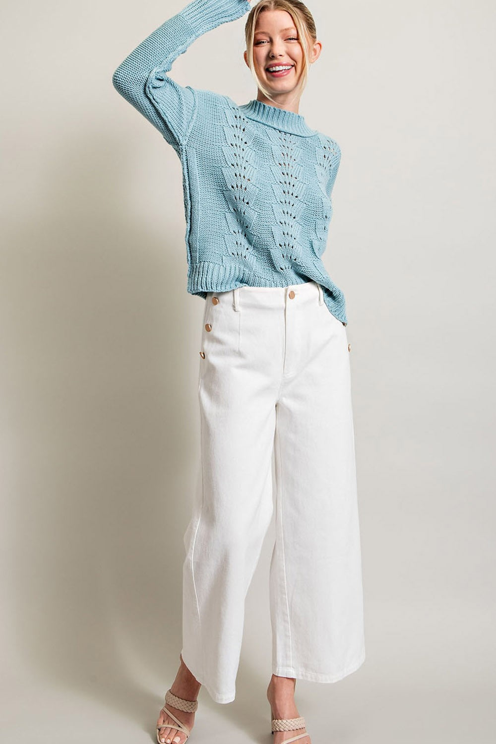 Caty Crochet Sweater- Pale Blue