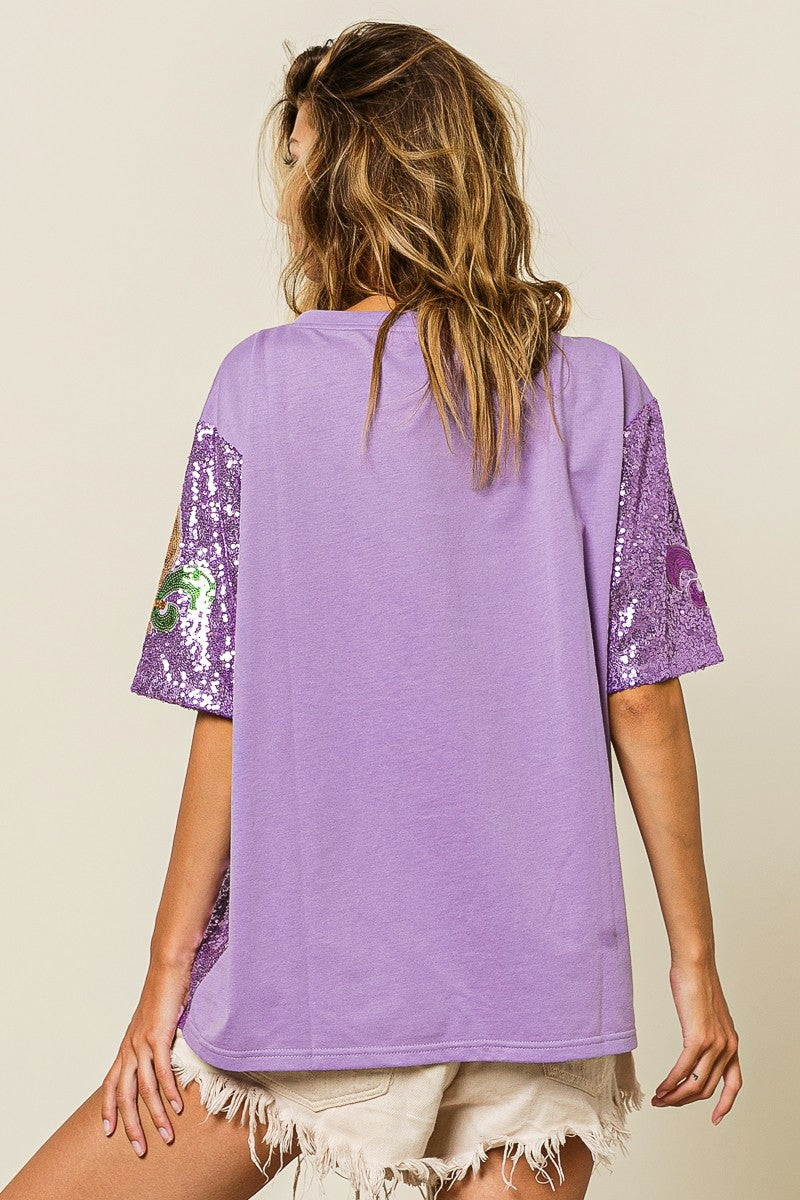 Purple Sequin Fleur De Lis Patch Top