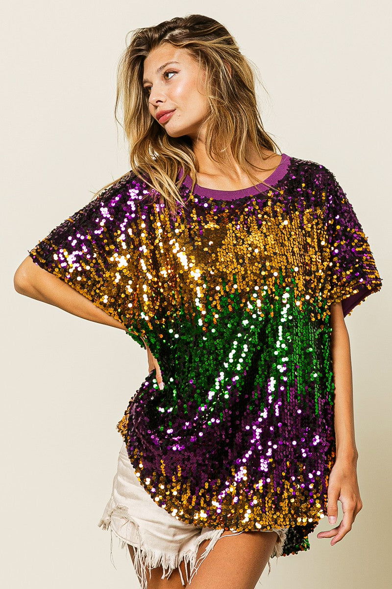 Mardi Gras Sequin Dolman Top
