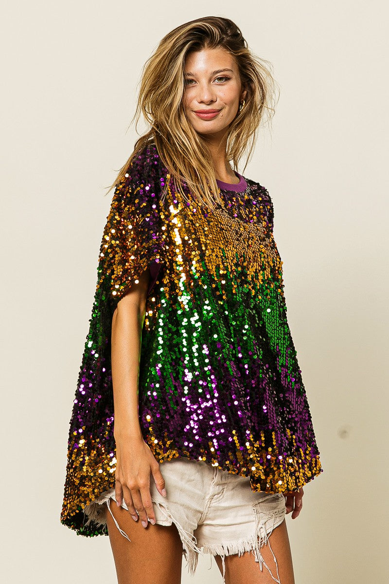 Mardi Gras Sequin Dolman Top