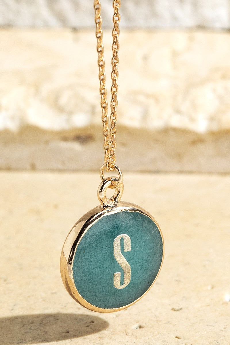Teal Initial Pendant Necklace