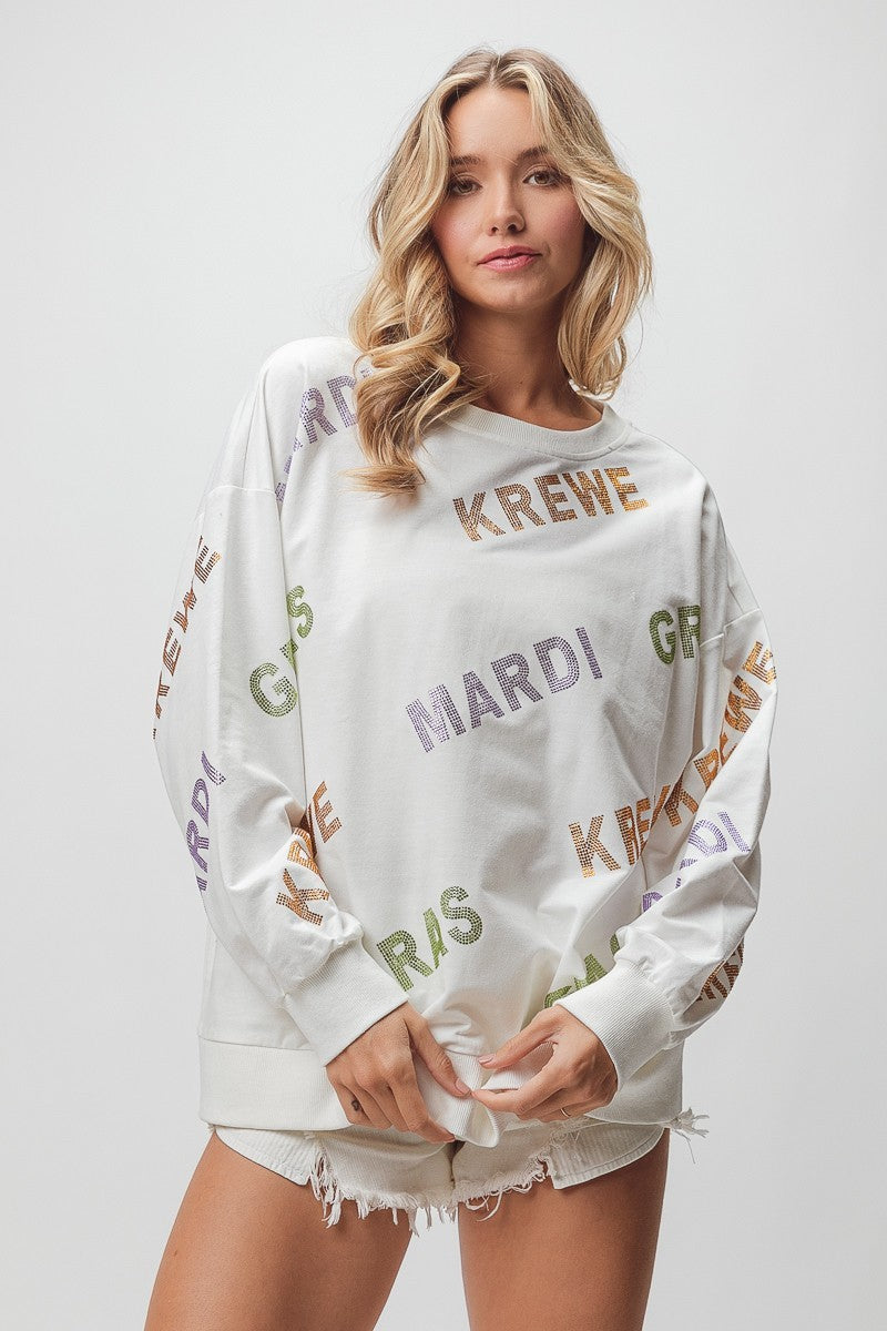 Mardi Gras Krewe Rhinestone Pullover