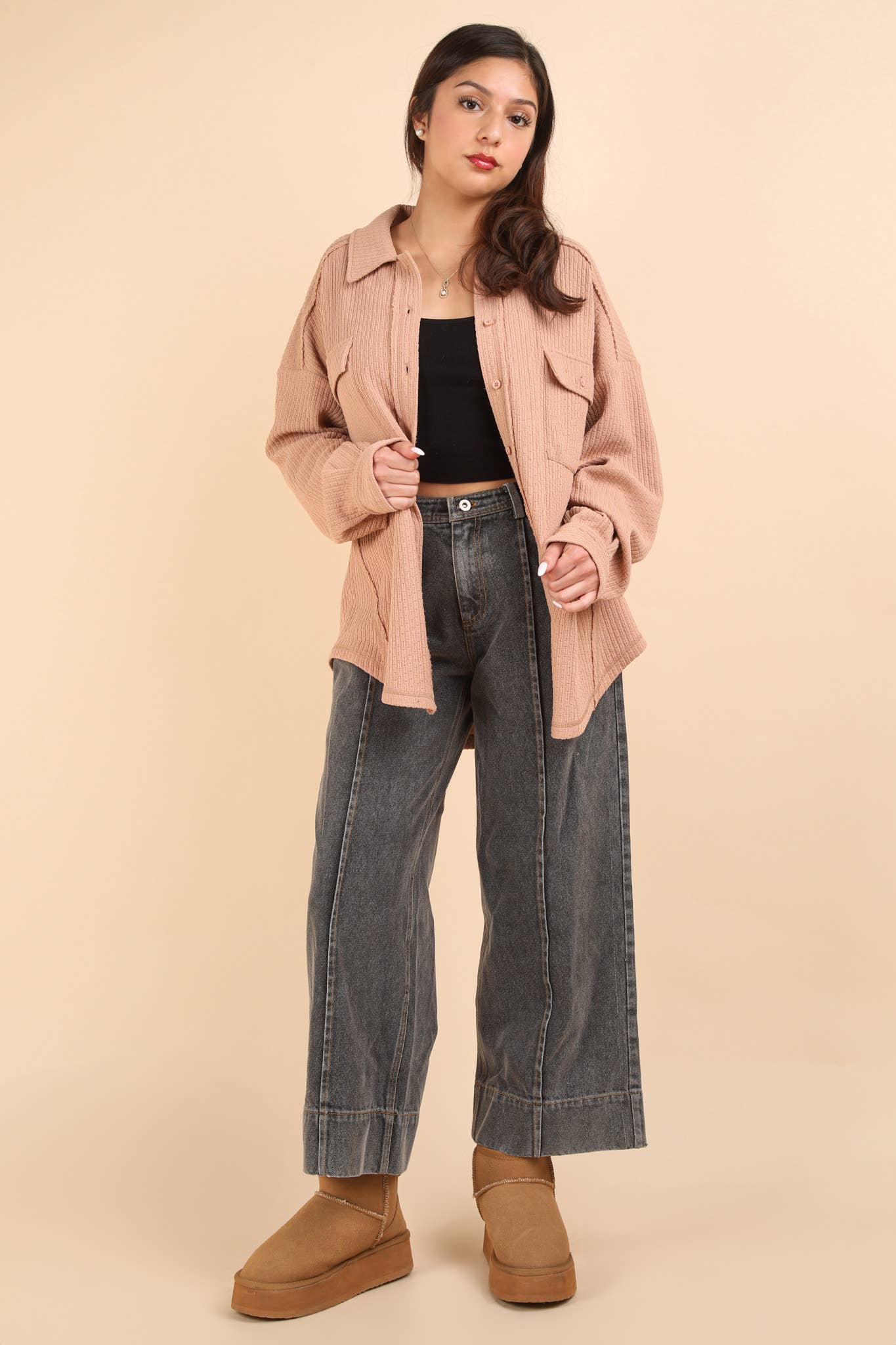 Blush Textured Button Down Shacket