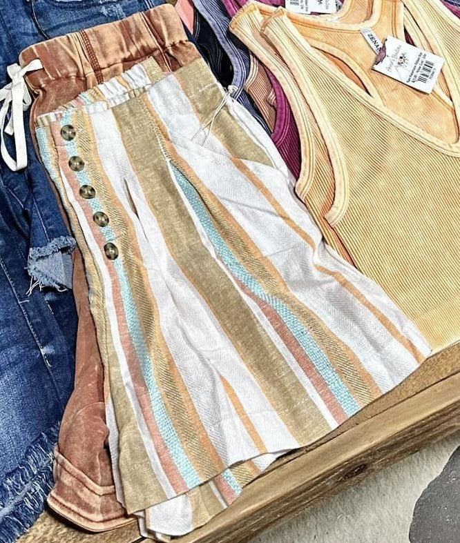 Linen Blend Striped Shorts