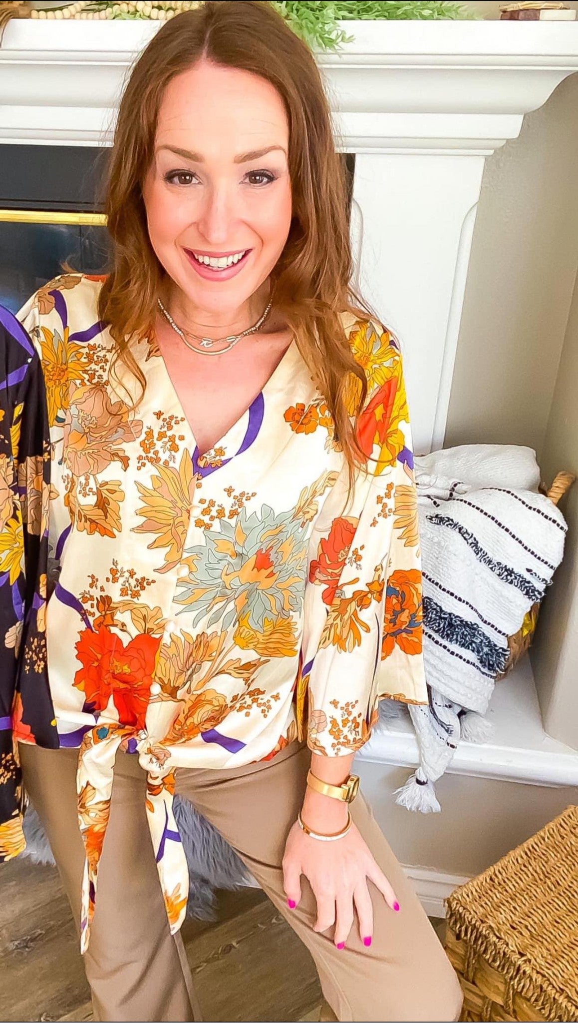 Satin Floral Bell Sleeve Top