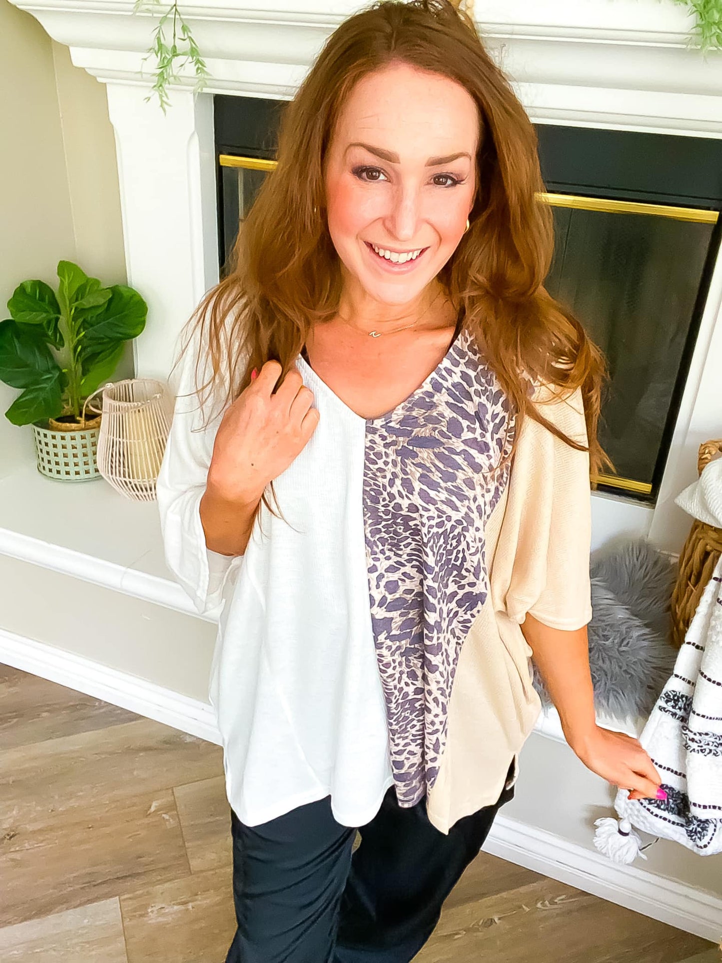 White & Leopard Blocked Top