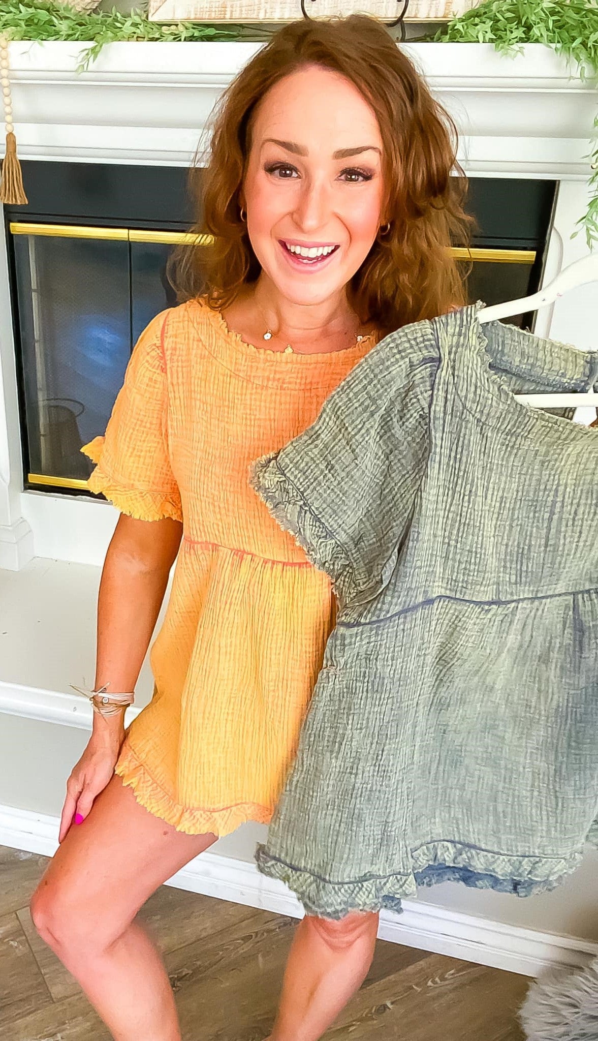 Olive Mineral Washed Gauze Top