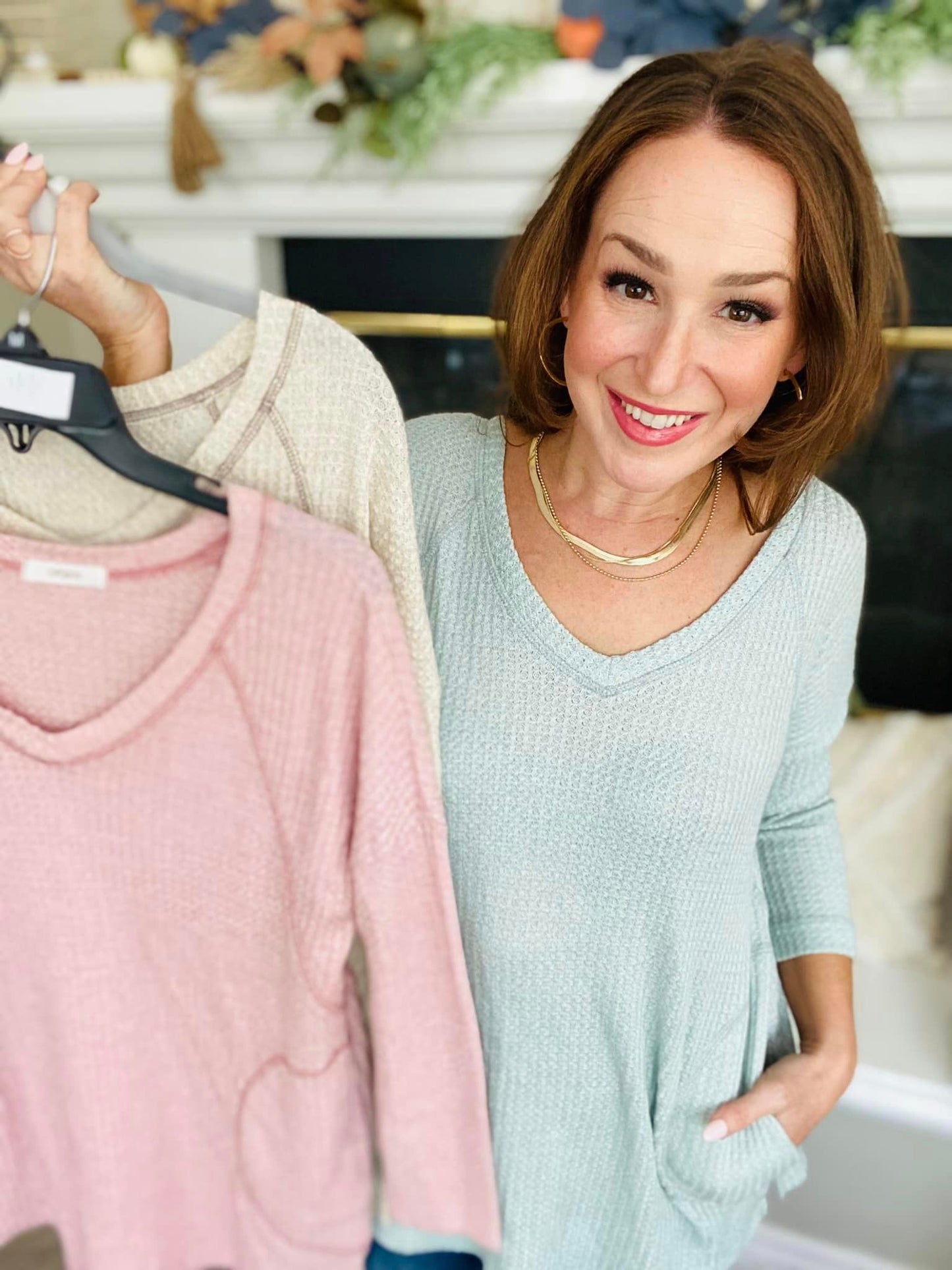 Cozy Up Waffle Knit Pocket Top