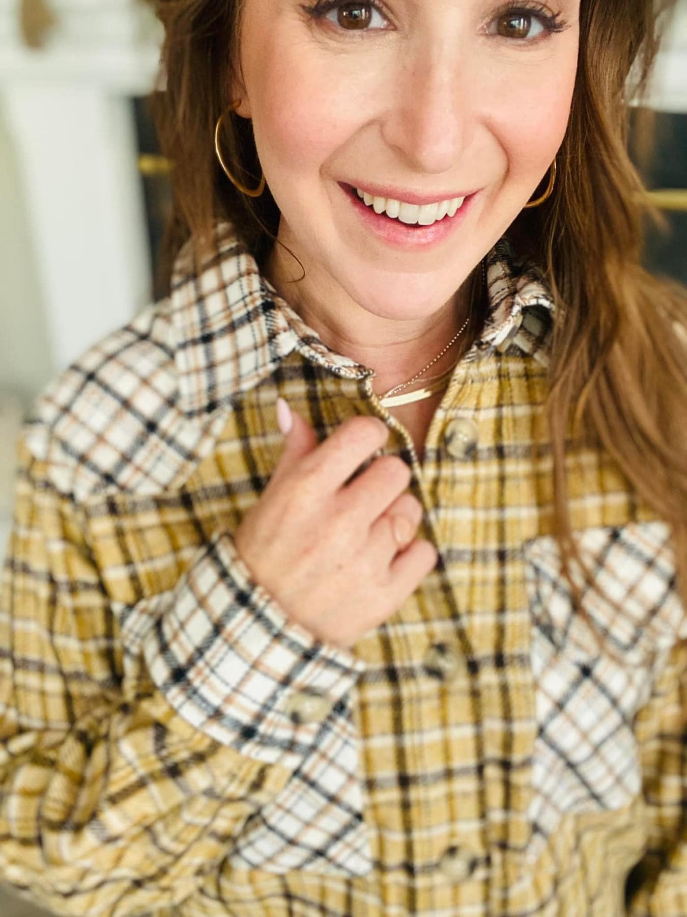 Umgee Mustard Plaid Mix Shacket