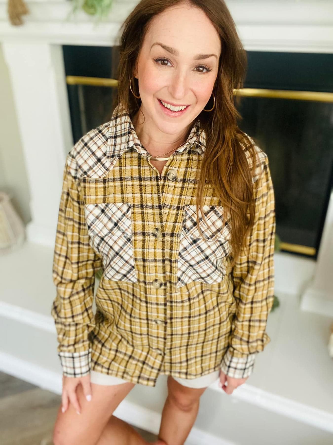 Umgee Mustard Plaid Mix Shacket