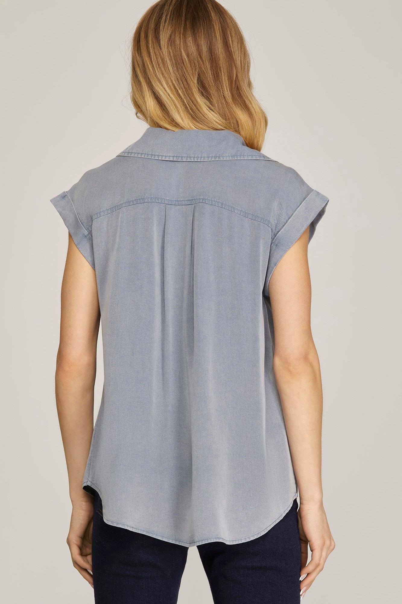 Denim Washed Button Up Top