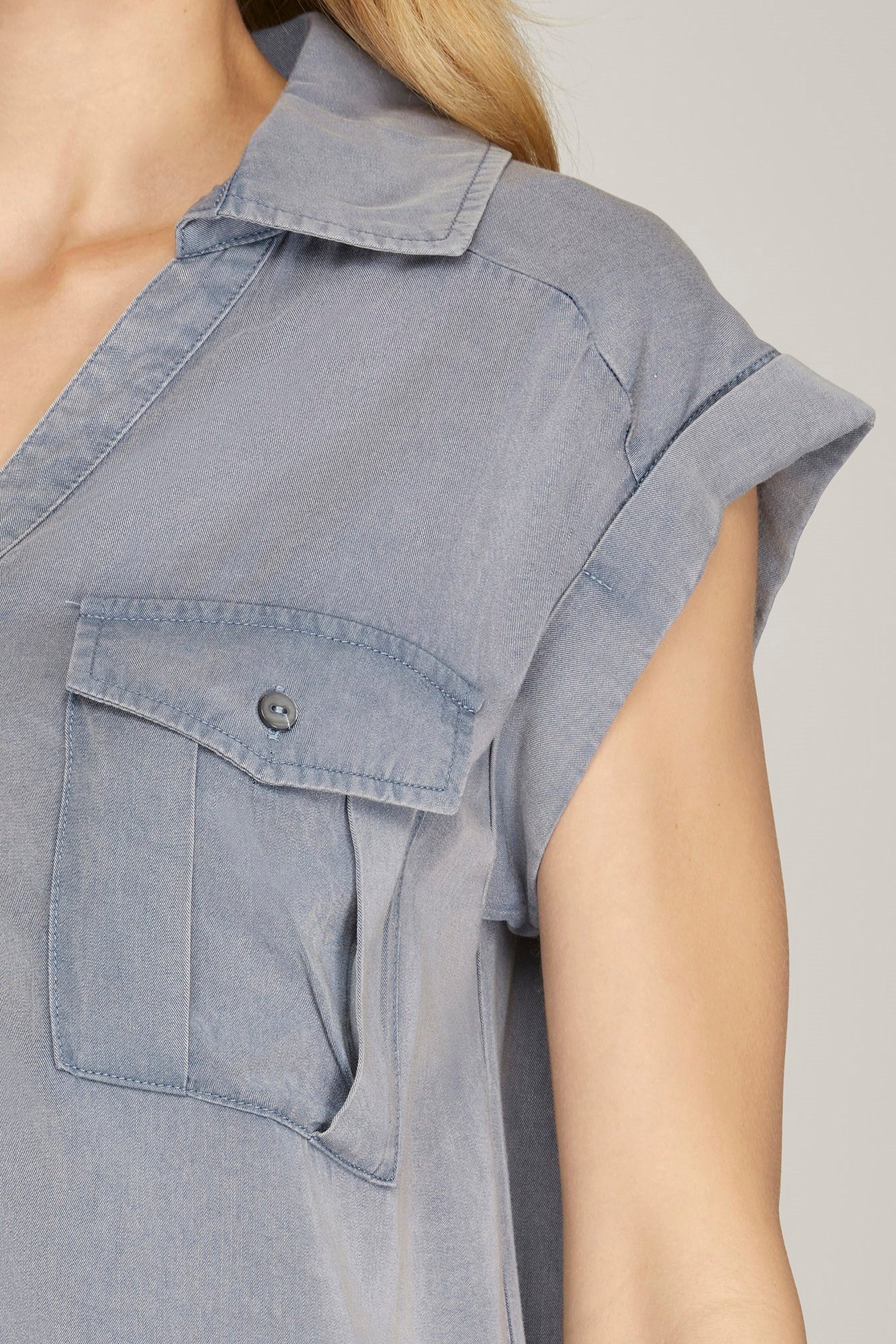 Denim Washed Button Up Top