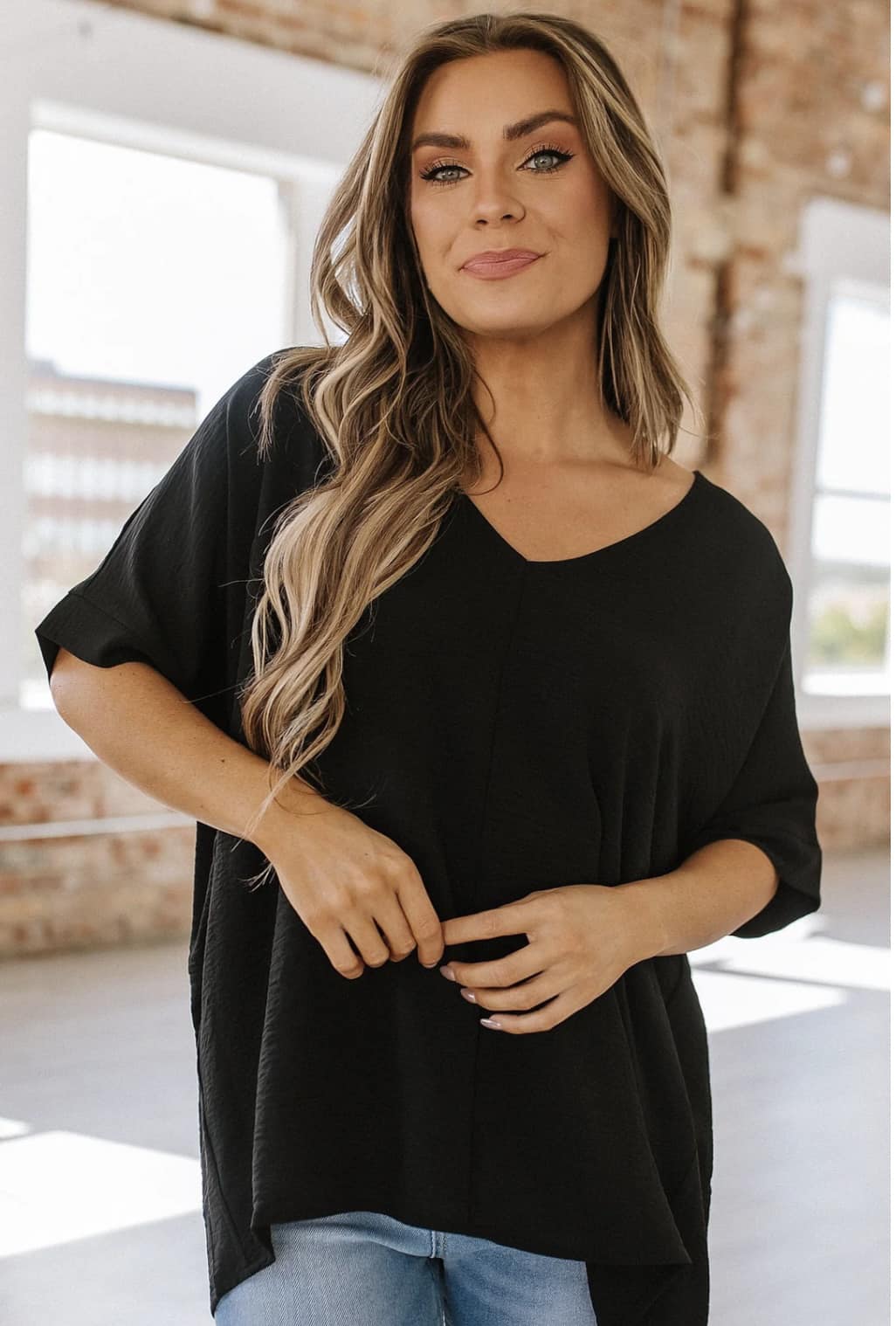 Tina V-Neck Dolman- Black