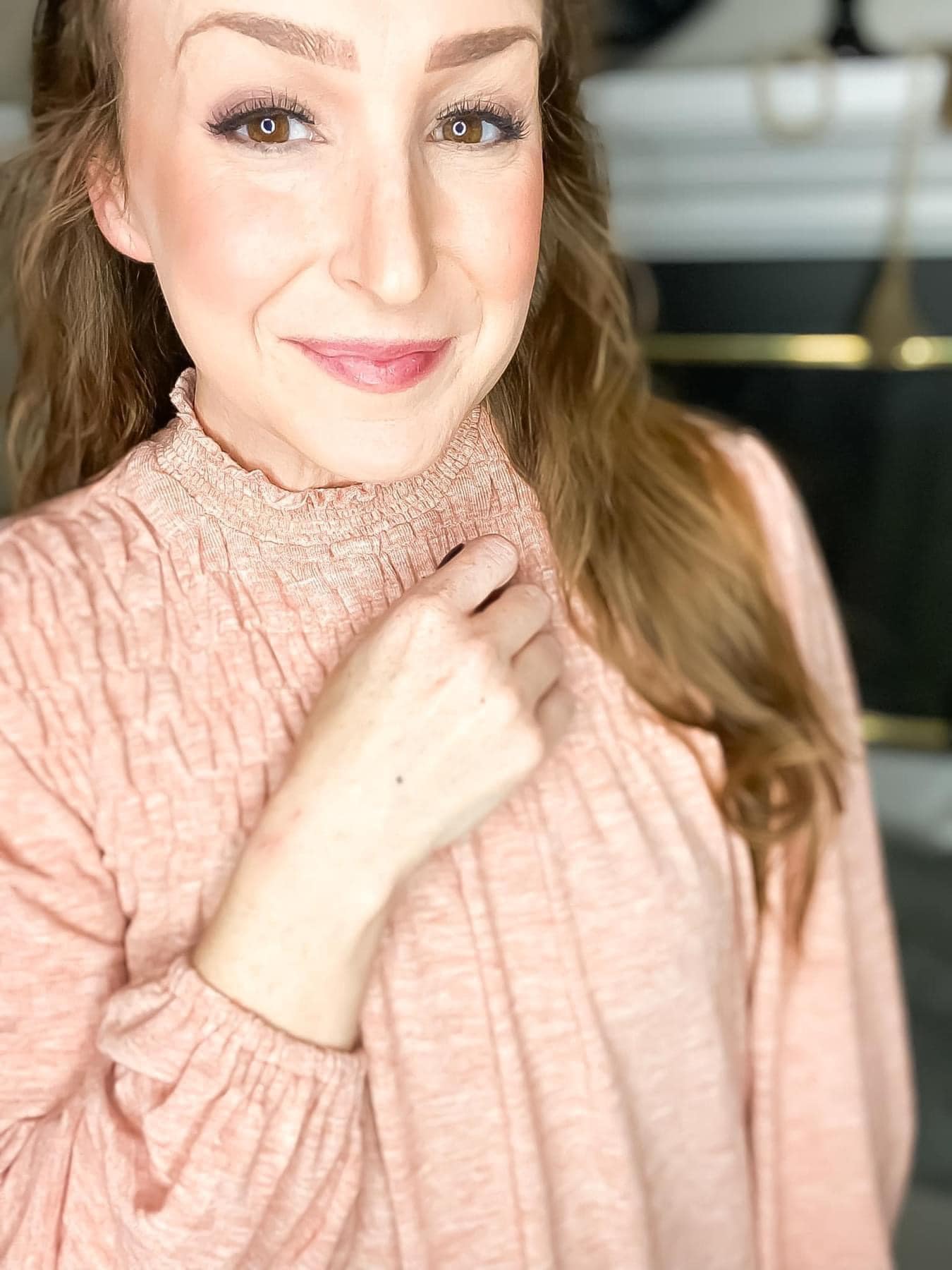 Marled Smocked Bubble Sleeved Top