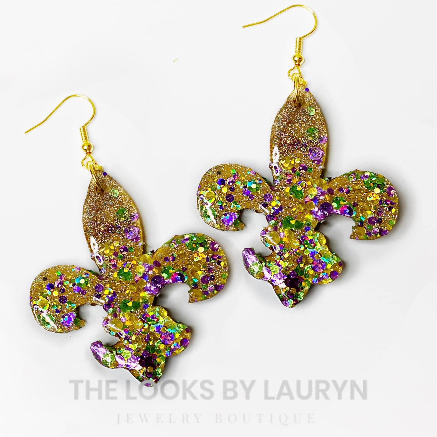 Fleur De Lis Holographic Mardi Gras Earrings