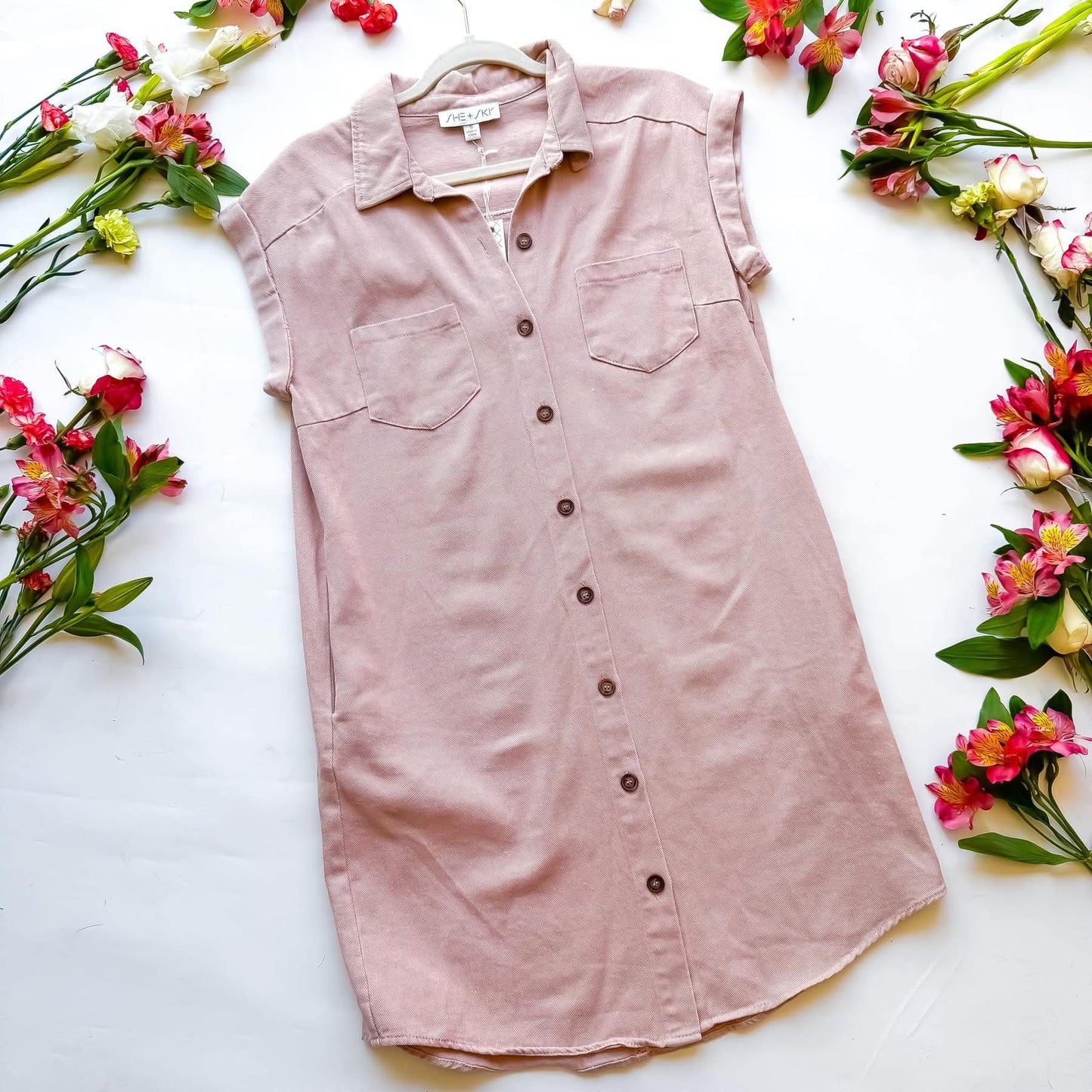 Pink Sherbet Washed Twill Dress