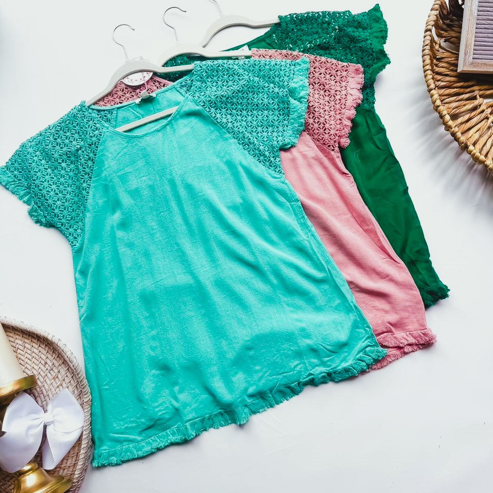 Crochet Detailed Linen Blend Top