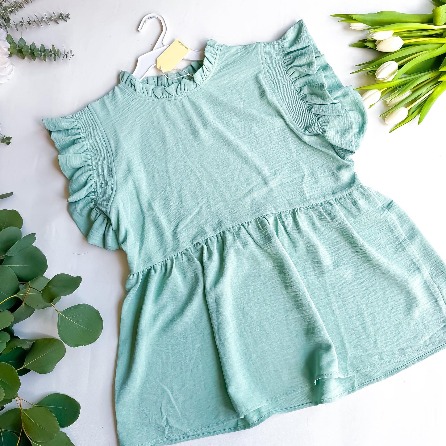 Soft Mint Flutter Sleeve Top