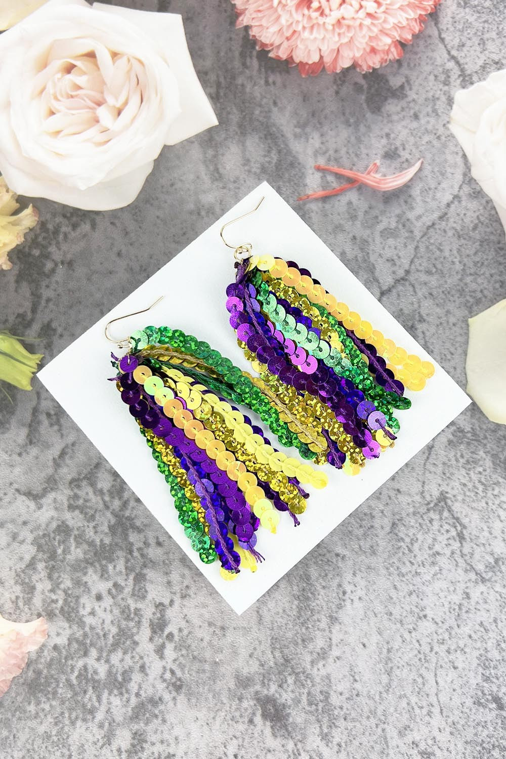 Mardi Gras Sequin Tassel Dangle Earrings