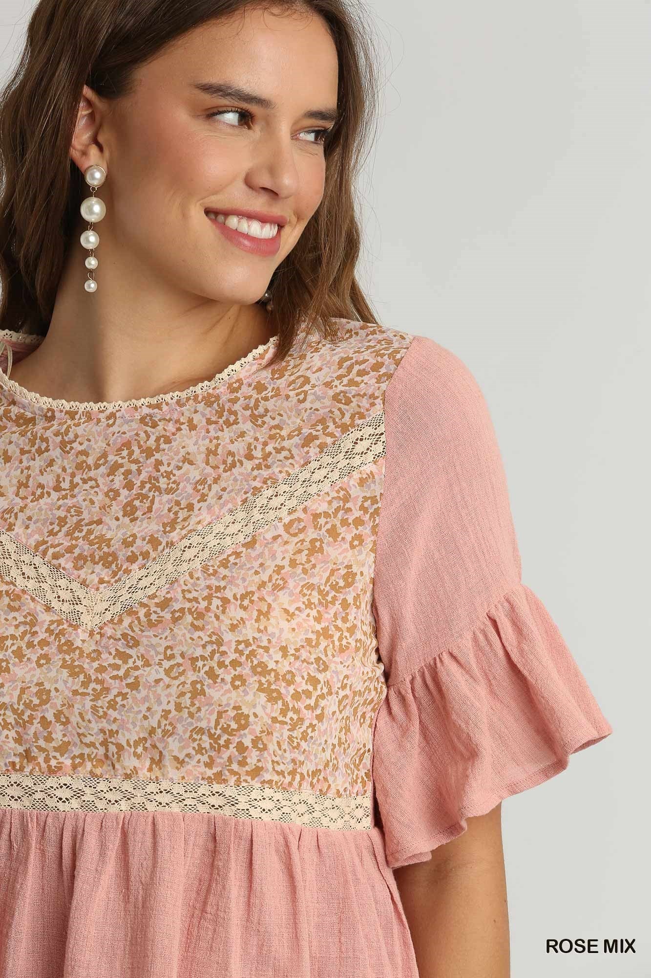 Rose Mix Lace Babydoll Top