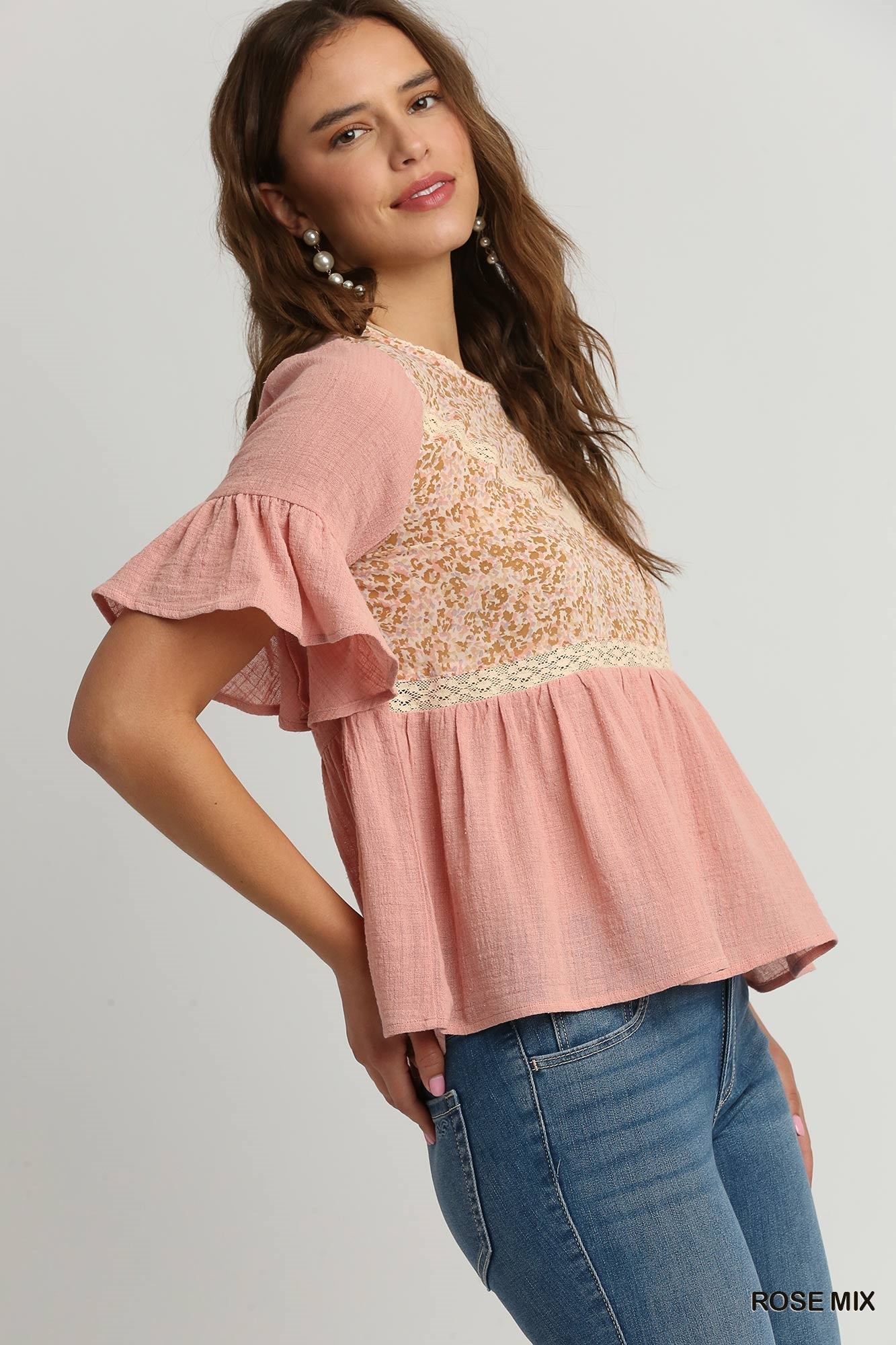 Rose Mix Lace Babydoll Top