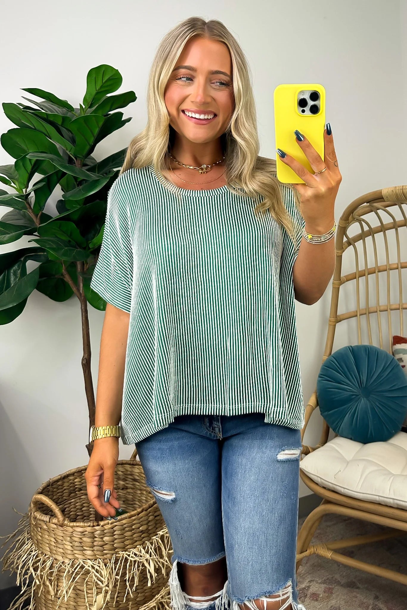 Mikki Ribbed Oversized Top- Green