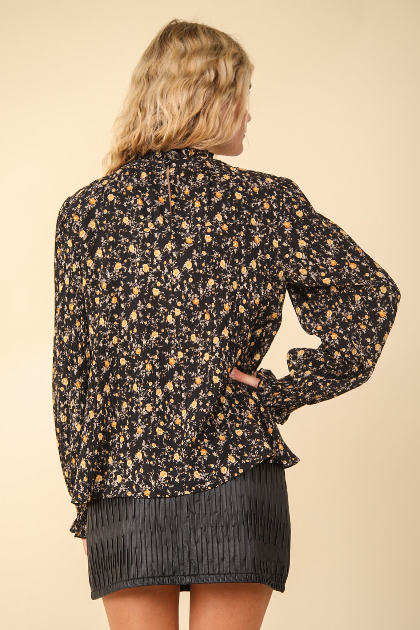 Falling for Floral Mock Neck Top- Black
