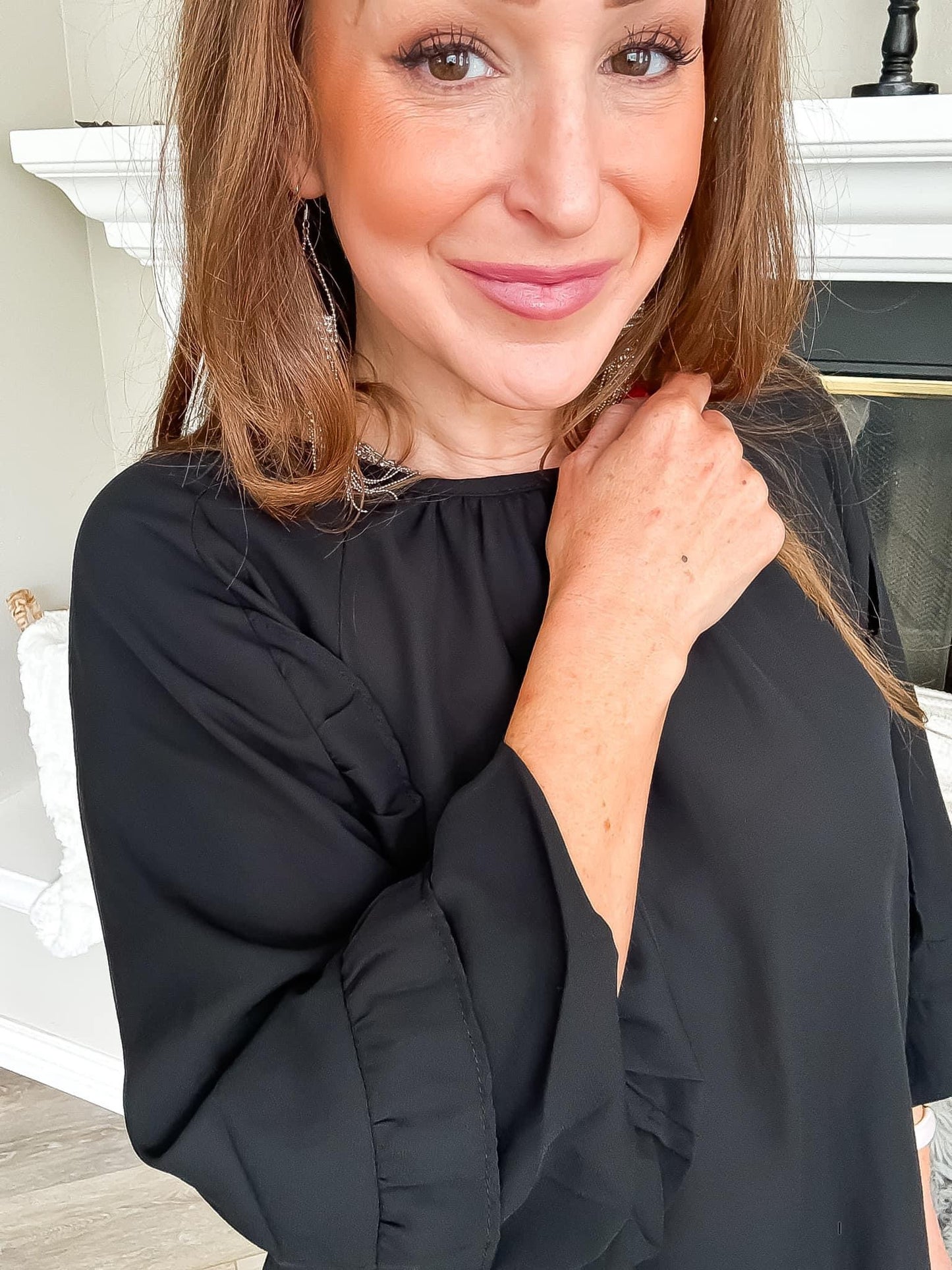 Black Ruffle Sleeve Top - Annor's Boutique