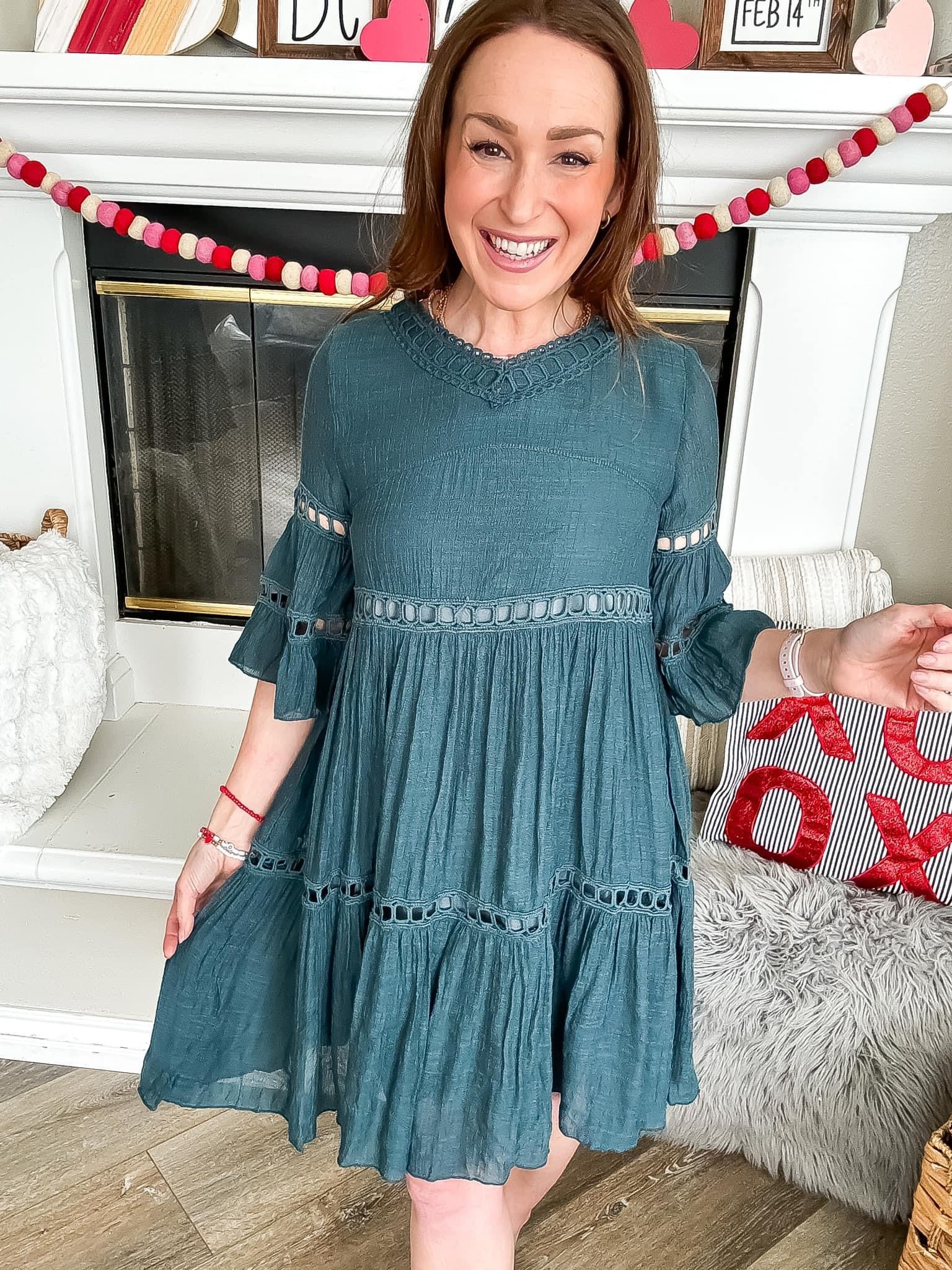 Dark Teal Embroidered Gauze Dress Annor's Boutique Dark Teal Embroidered Gauze Dress Annor's Boutique