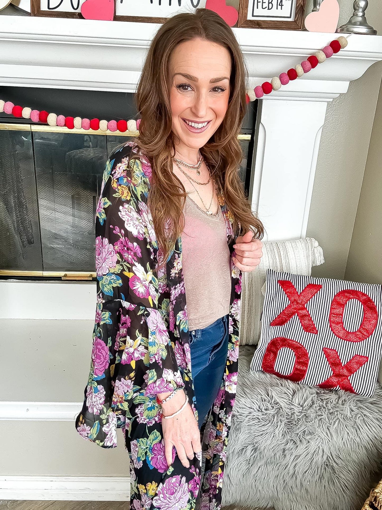 Black and Lilac Floral Kimono