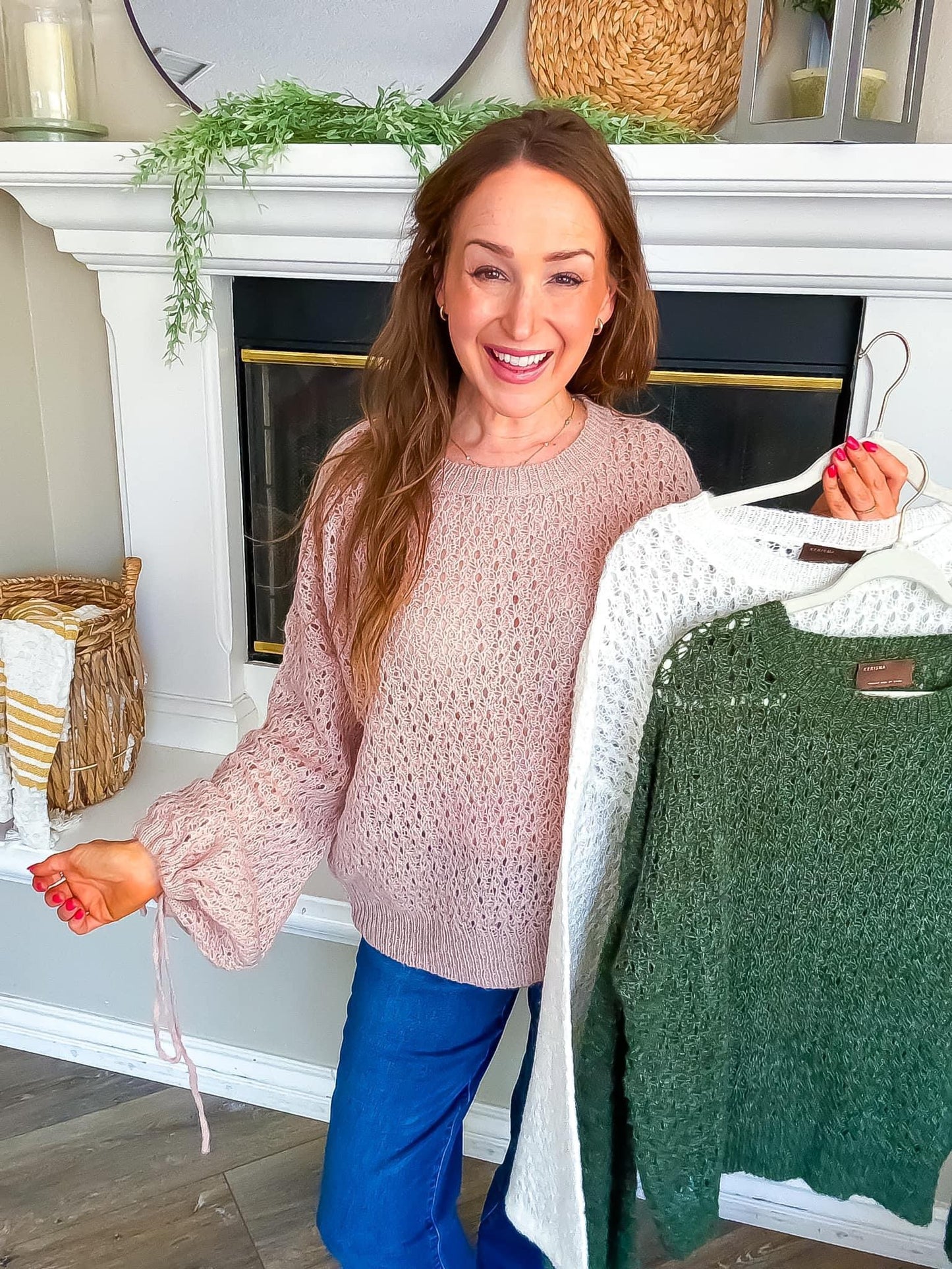 Open Knit Bell Sleeve Sweater