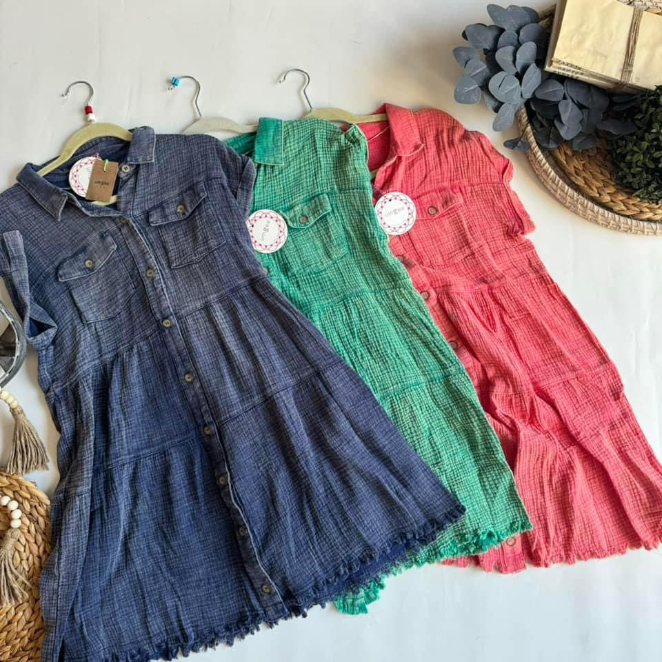 Macy Mineral Wash Button Down Gauze Dress