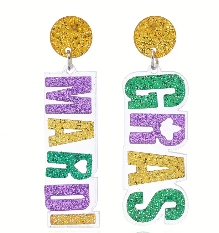 Mardi Gras Cutout Acrylic Earrings