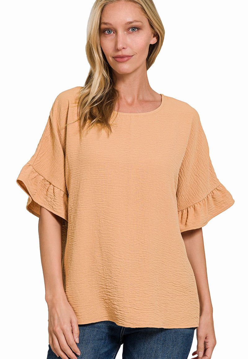 Ruffle Sleeve Airflow Top- Brush
