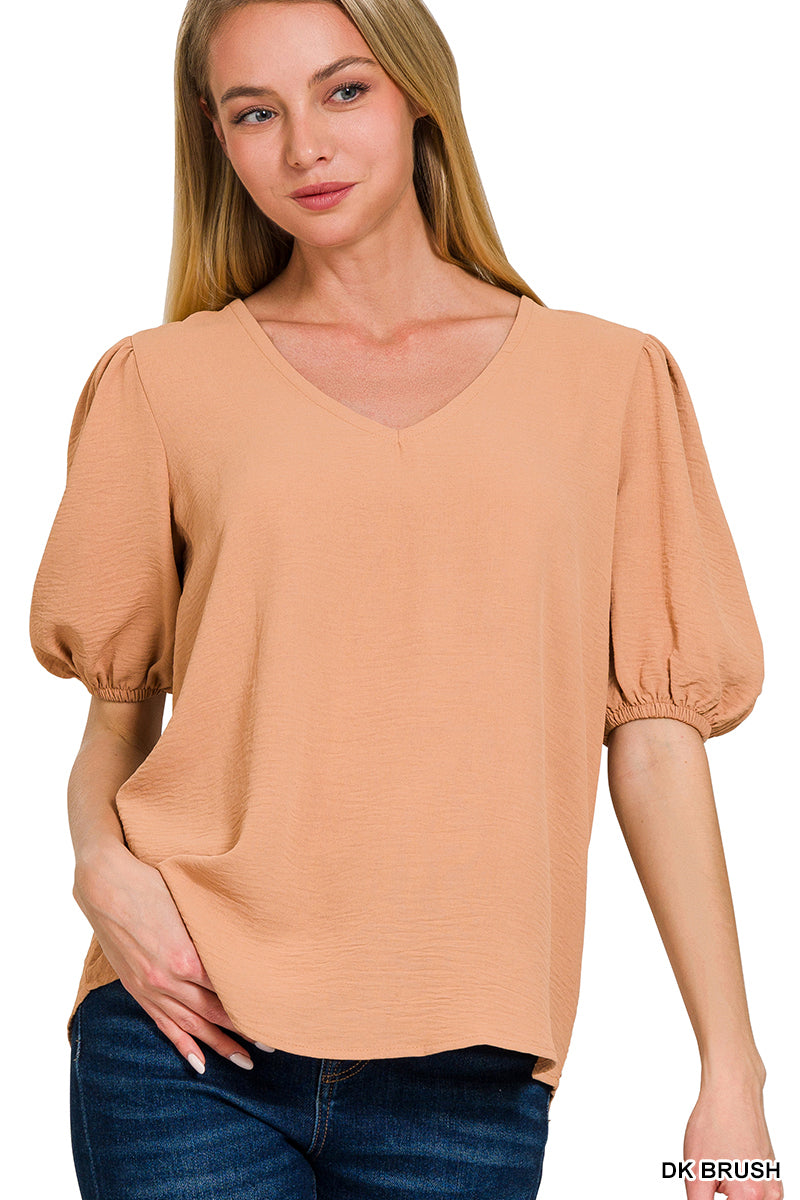 Puff Sleeve V-Neck Airflow Top- Brush