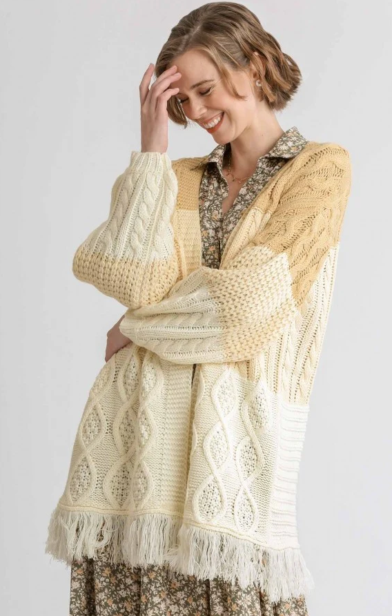Patchwork Frayed Hem Cardigan
