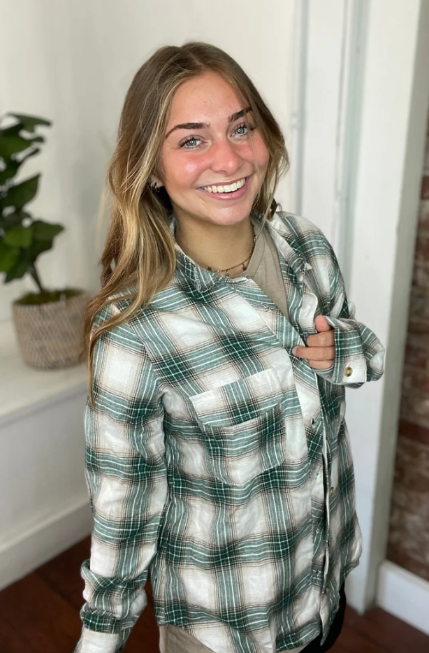 Fall Forest Green Plaid Top
