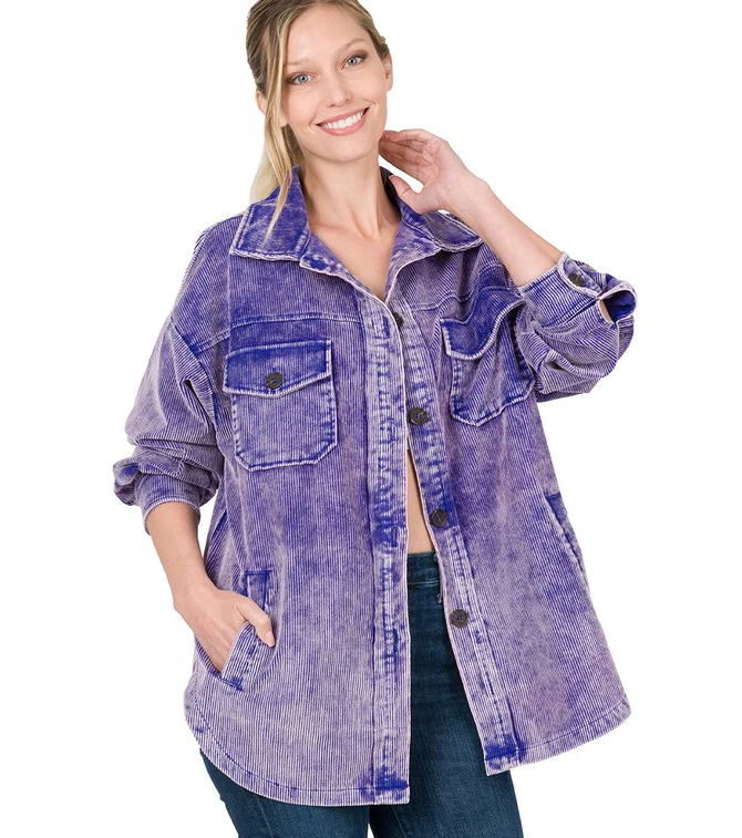 Becca Vintage Washed Corduroy Shacket- Violet