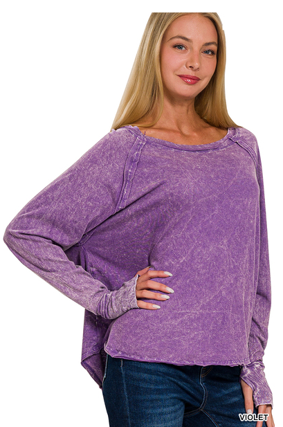 Cara Crinkle Wash Thumb Hole Top- Purple