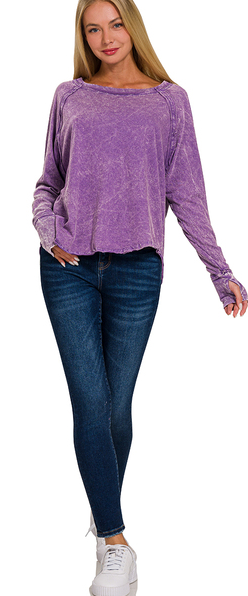 Cara Crinkle Wash Thumb Hole Top- Purple