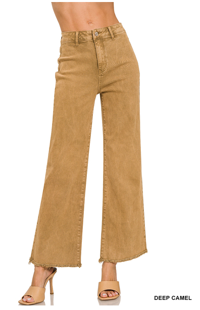 Willow Acid Wash Wide Leg Denim- Deep Camel