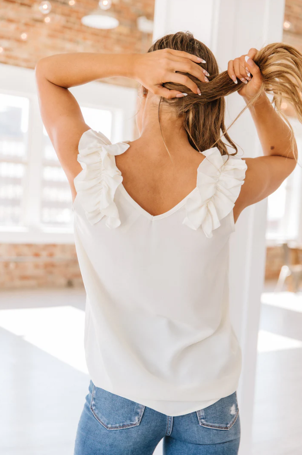 Ruffle Trim Sleeveless Top