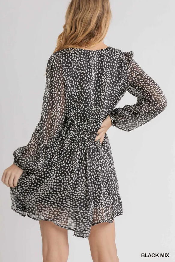 Metallic Animal Print Babydoll Dress
