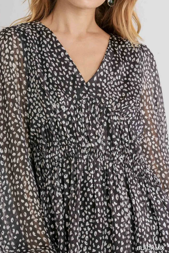 Metallic Animal Print Babydoll Dress