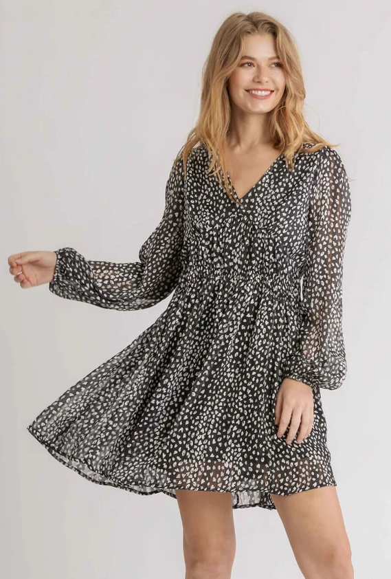 Metallic Animal Print Babydoll Dress